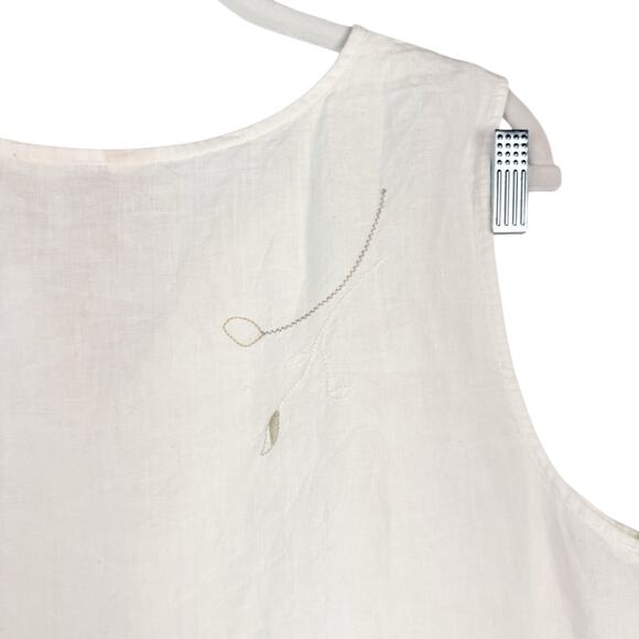 J.Jill White Linen Embroidered Floral V Neck Sleeveless Tank Top Sz 2X Light - Picture 3 of 9